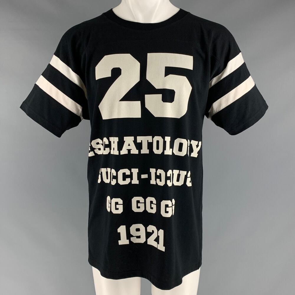 GUCCI Size XS Black White Graphic Cotton Crew-Neck T-shirt